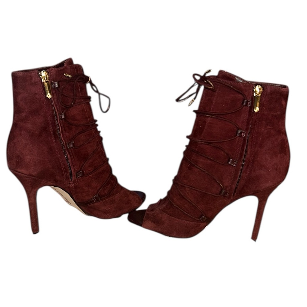 Sam Edelman Asher Wine Suede Ankle Lace Up Boots - Picture 4 of 14